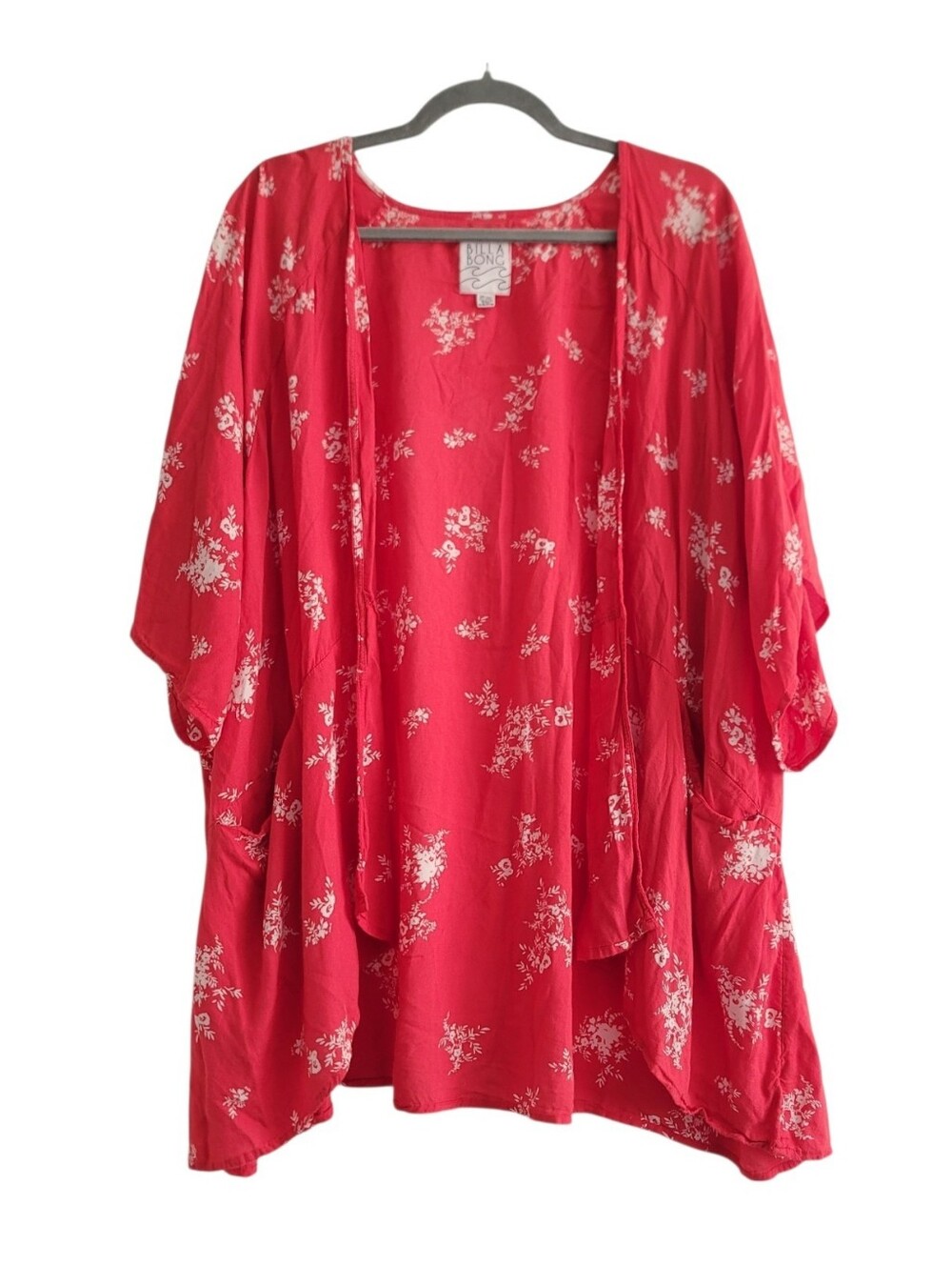 Billabong Red Floral Swim Cover Up Open Front Cardigan Lightweight Beach Small